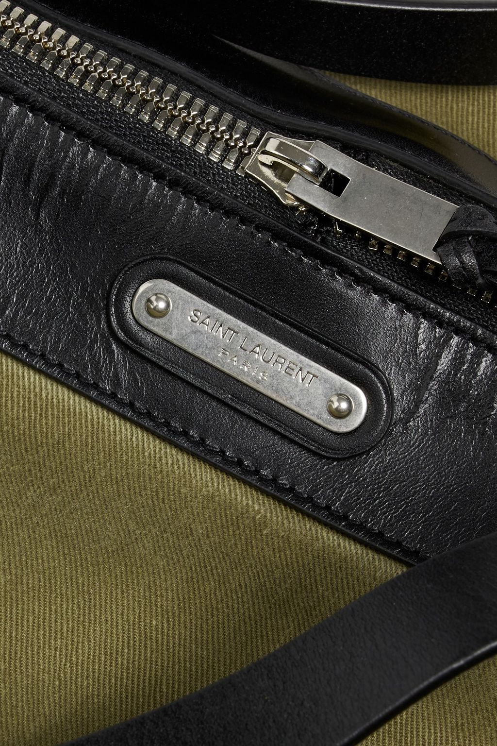 SAINT LAURENT Leather-trimmed twill tote