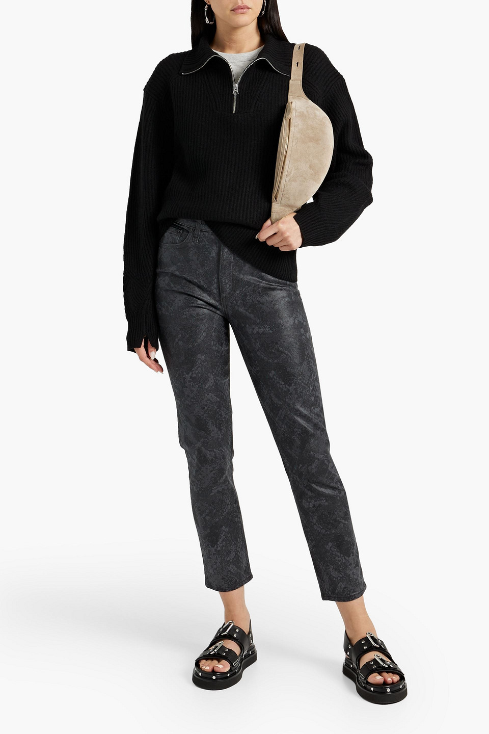 Rag & Bone Nina Cropped High-rise Straight-leg Jeans In Dark Gray