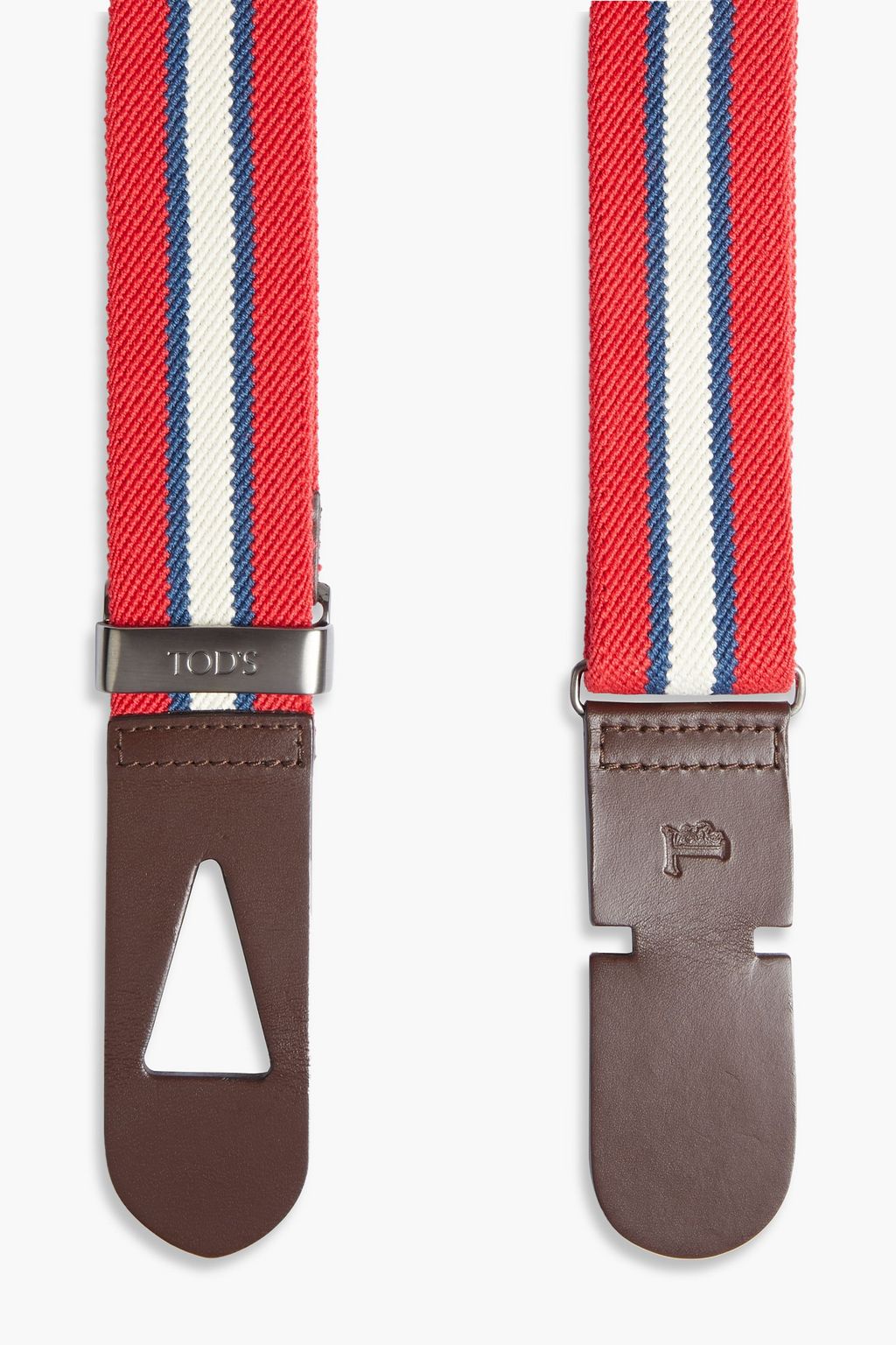 TOD'S Leather-trimmed striped canvas belt