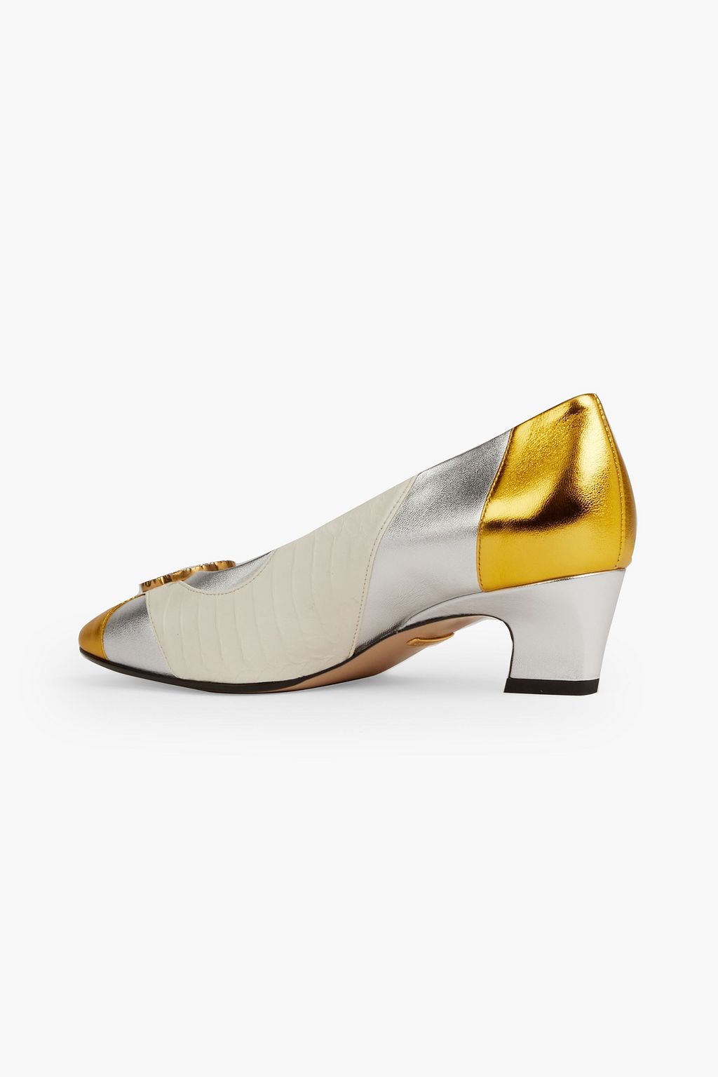 GUCCI Embellished metallic leather pumps