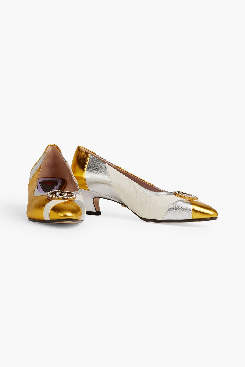 GUCCI Embellished metallic leather pumps
