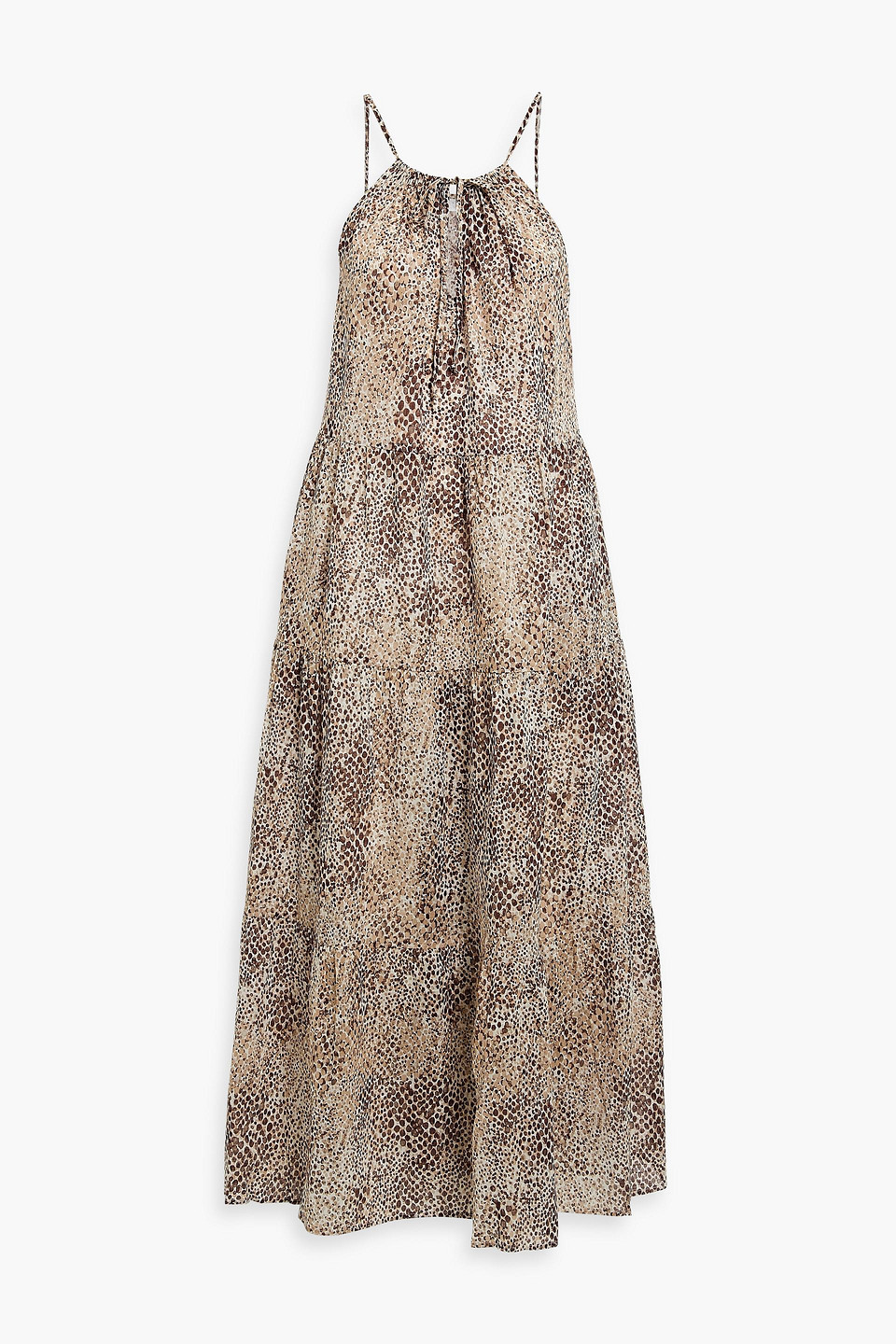 seafolly - tiered printed cotton-voile maxi dress - brown - l
