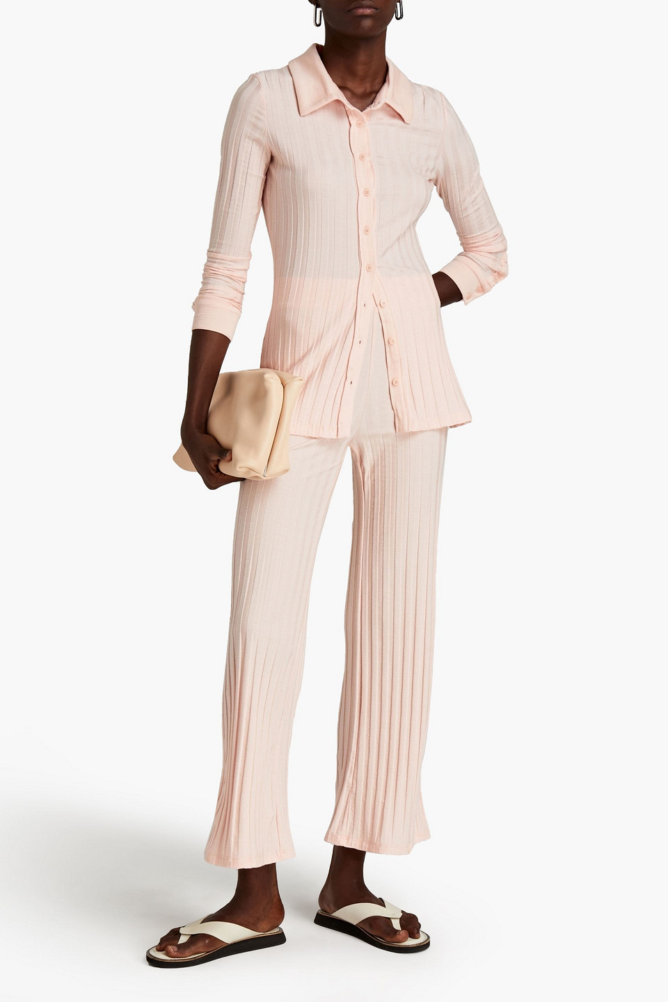 Jonathan Simkhai Ribbed Jersey Wide-leg Trousers In Pink