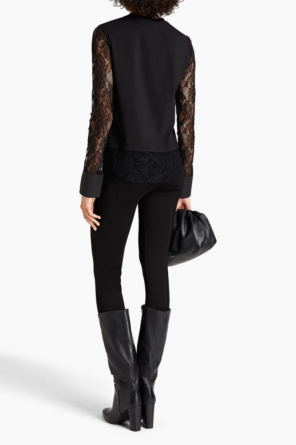 SIMKHAI Torrin Leavers lace-paneled cotton-jersey top