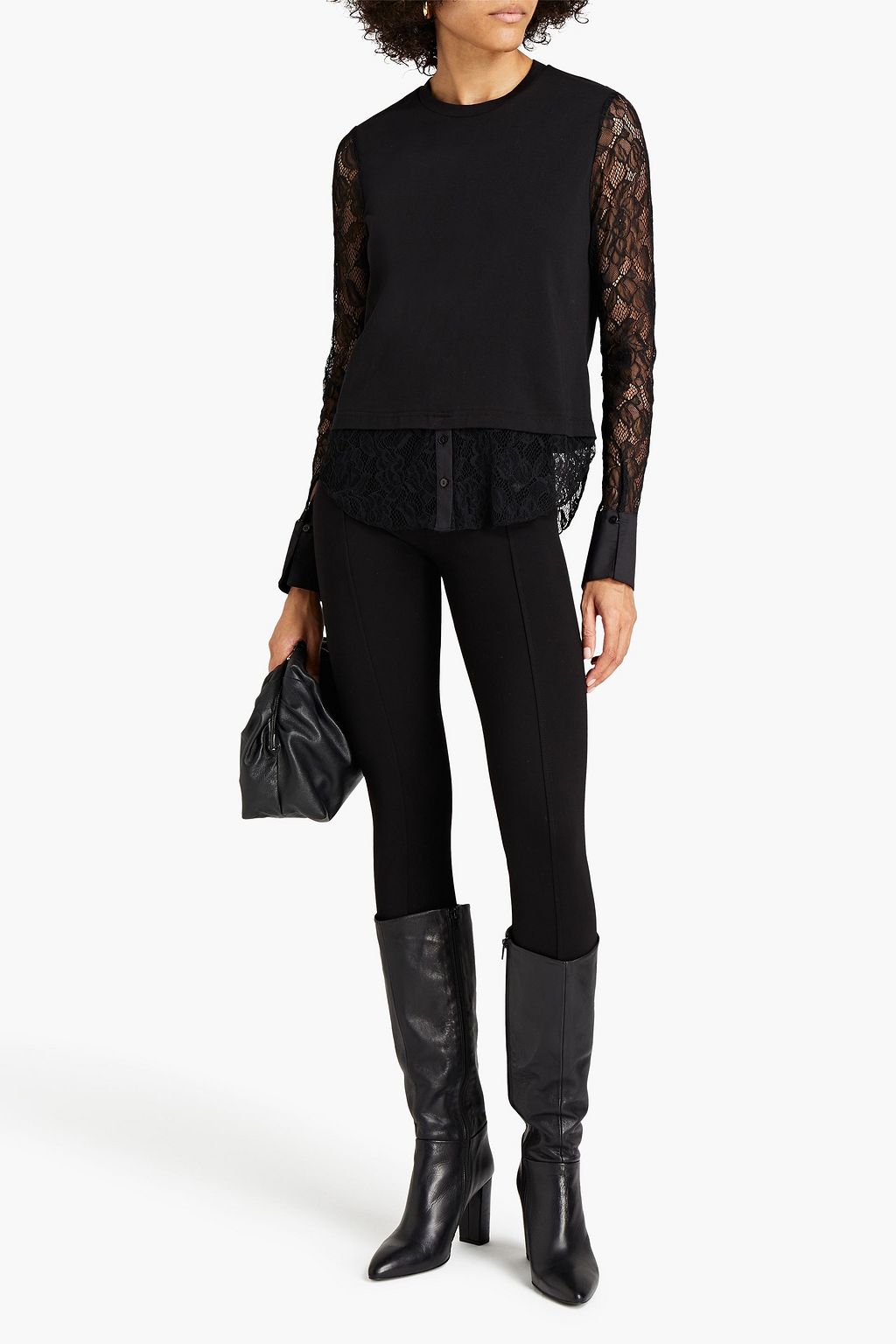 SIMKHAI Torrin Leavers lace-paneled cotton-jersey top