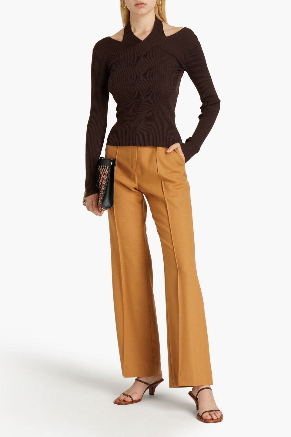 Jonathan Simkhai Twisted Cutout Ribbed-knit Jumper In Brown