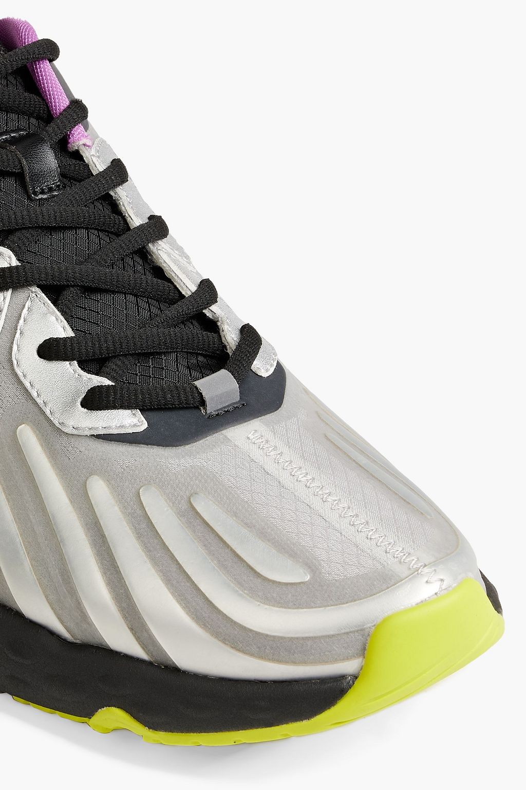 ACNE STUDIOS Metallic faux leather, mesh and neoprene sneakers