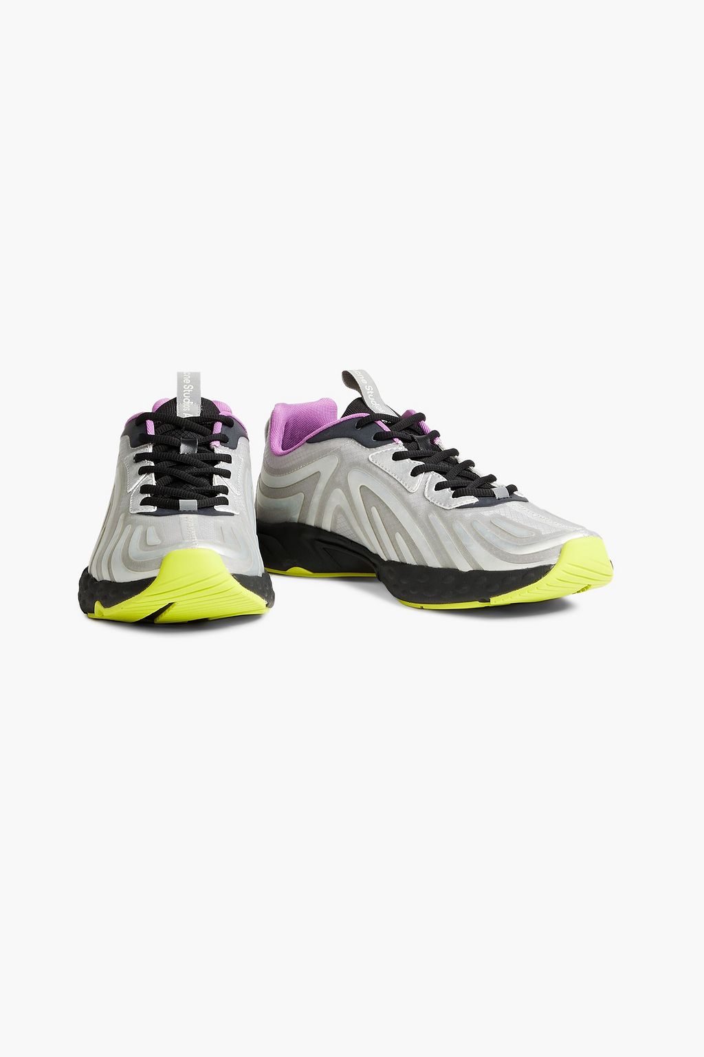 ACNE STUDIOS Metallic faux leather, mesh and neoprene sneakers