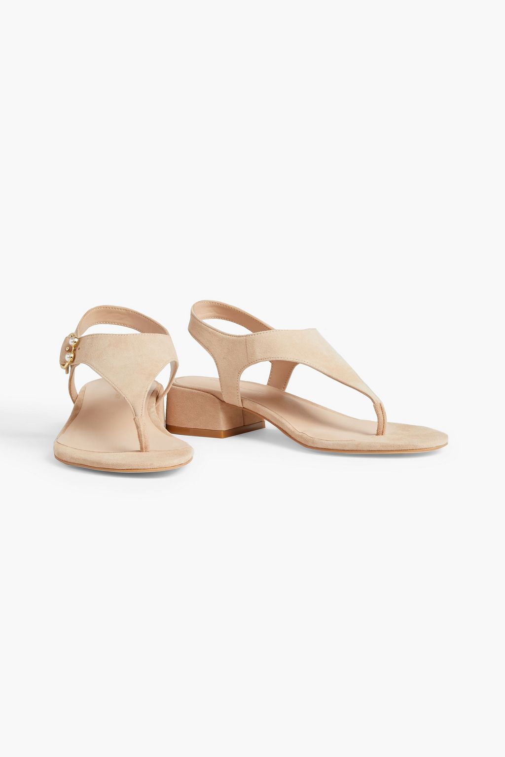 STUART WEITZMAN Faux pearl-embellished suede sandals