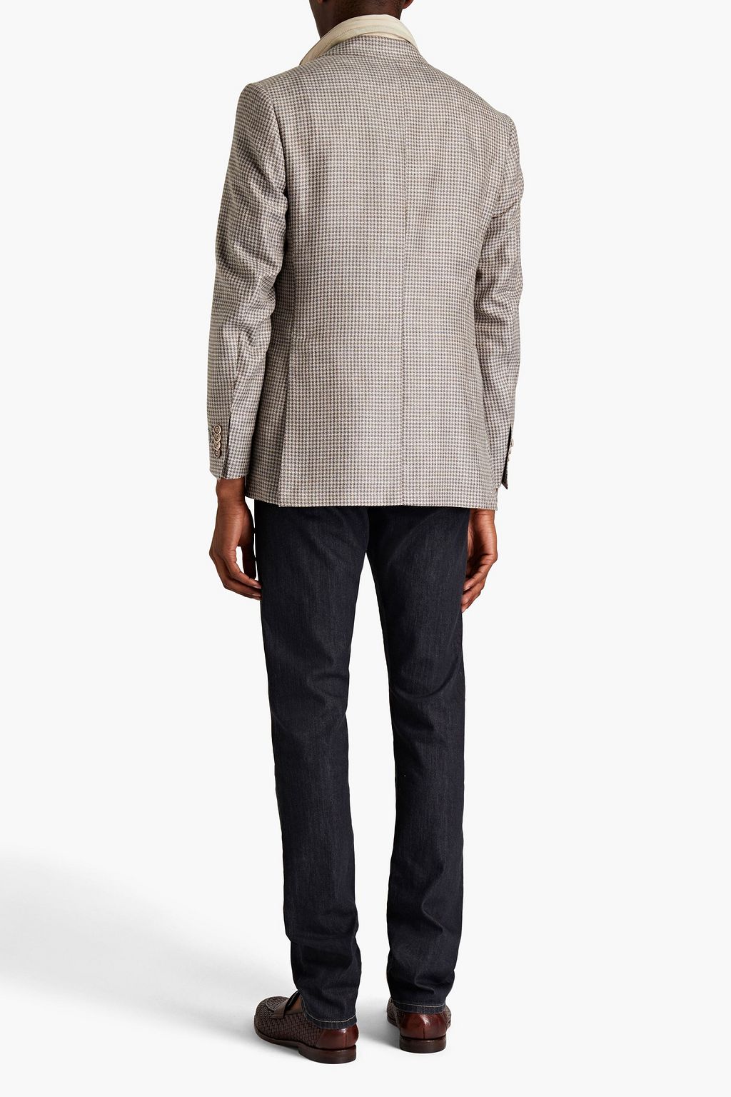 CANALI Houndstooth wool, silk and linen blend blazer