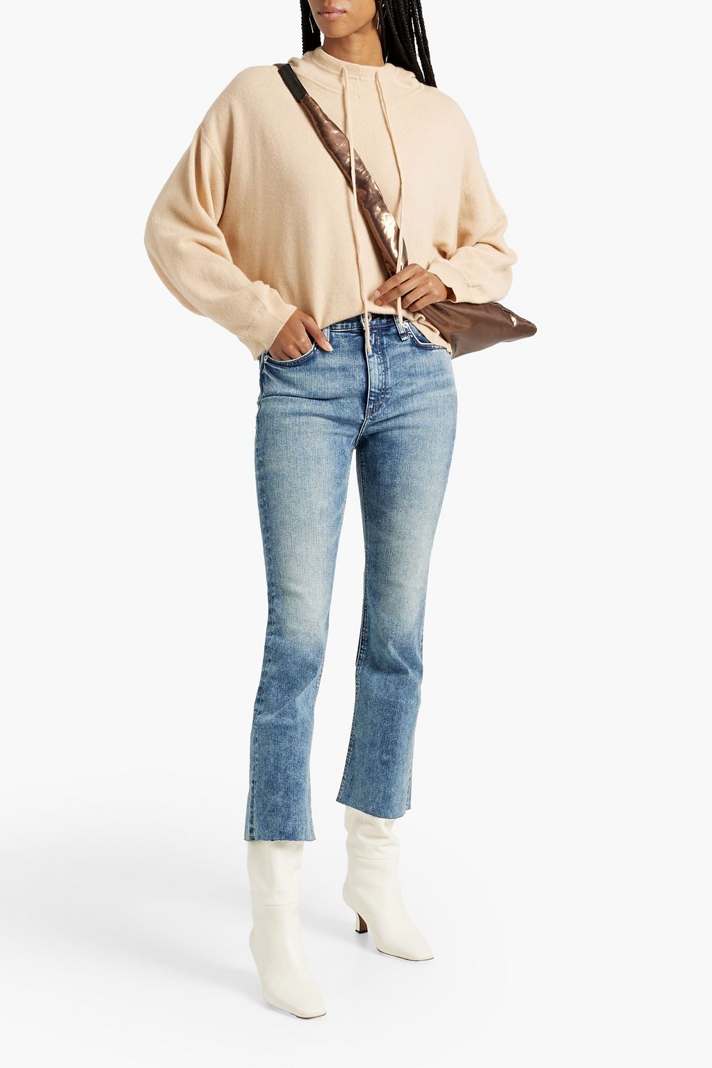 RAG & BONE بنطلون جينز ’نينا’ بقصّة كيك فلير وخصر مرتفع بلون باهت