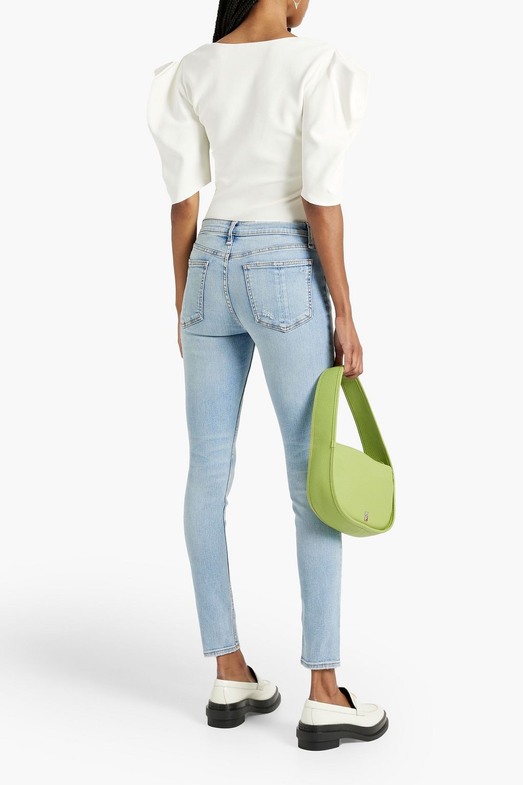 RAG & BONE بنطلون جينز سكيني ’كايت’ بخصر متوسط الارتفاع ولون باهت