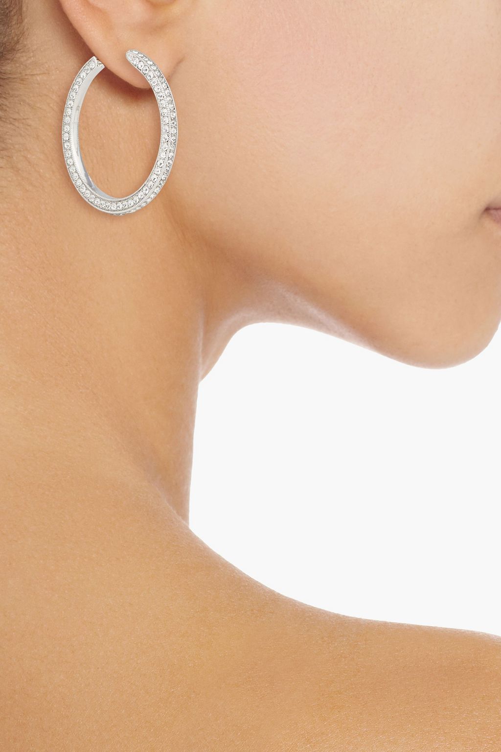 KENNETH JAY LANE Silver-tone crystal clip hoop earrings