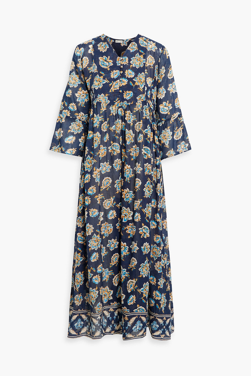 Belize Carter Floral-print Cotton-gauze Midi Dress In Navy