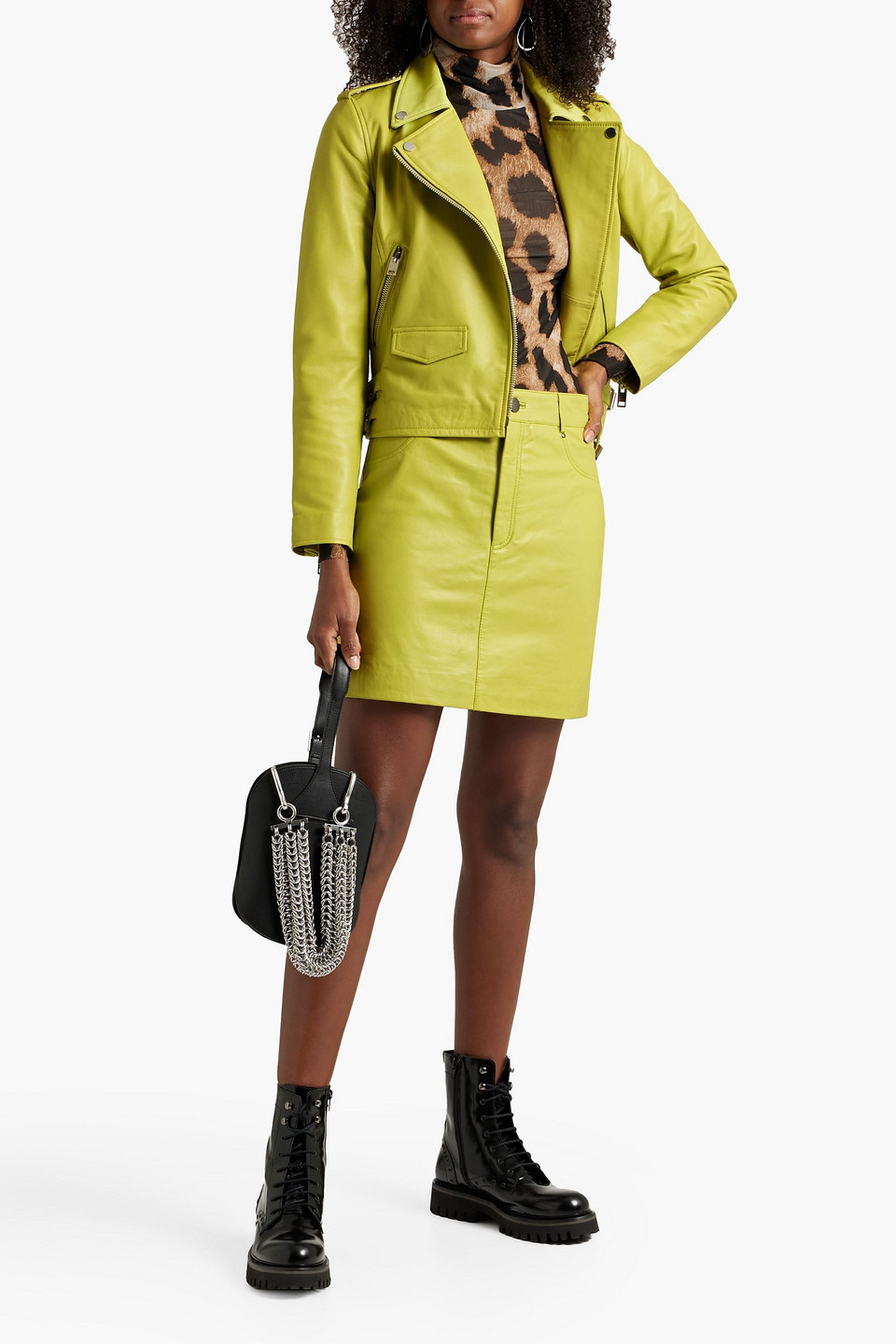 Walter Baker Alicia Leather Mini Skirt In Key Lime