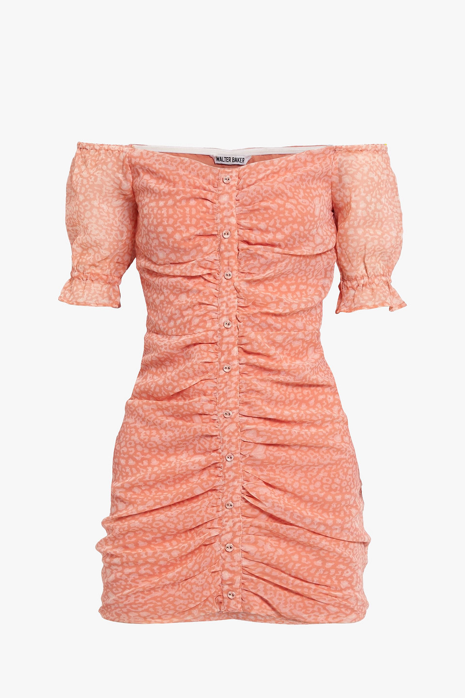 walter baker - beverly off-the-shoulder ruched leopard-print crepe mini dress - orange - us 8