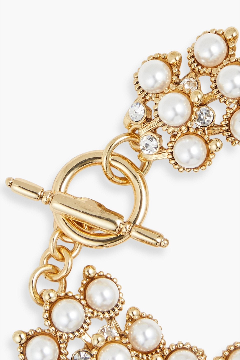 Kenneth Jay Lane Bracelet Gold-tone Faux Pearl Crystals T-bar Fastening Imported