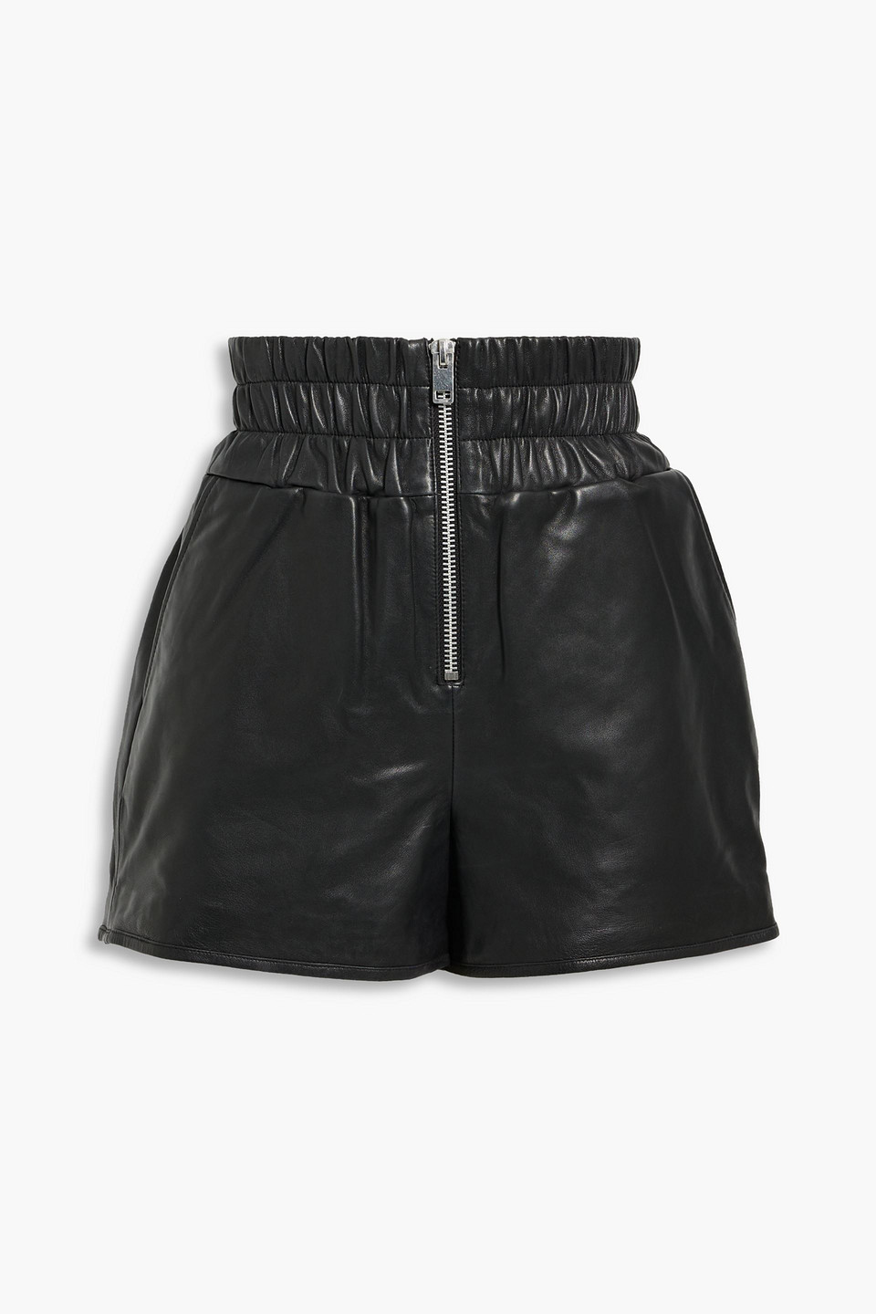 Shop Walter Baker Dallas Shirred Leather Shorts In Black