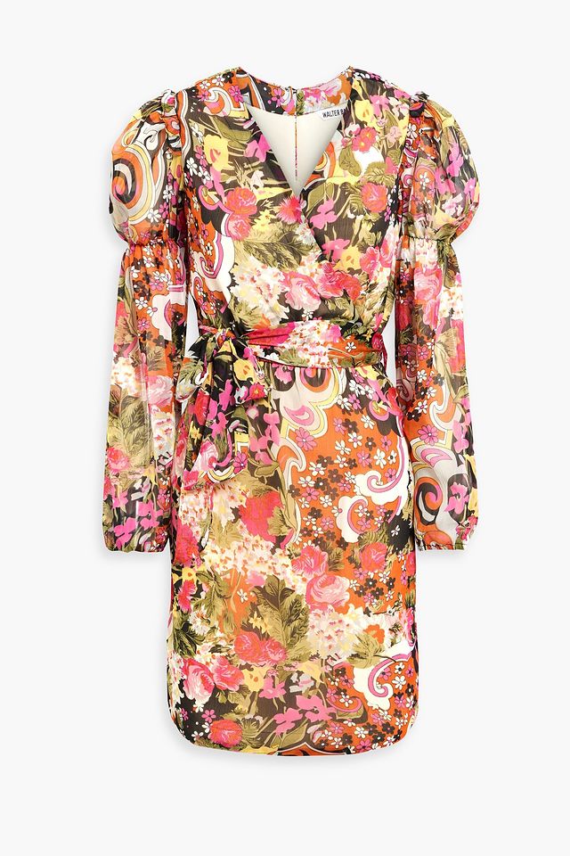 Audrey belted printed crepon mini dress