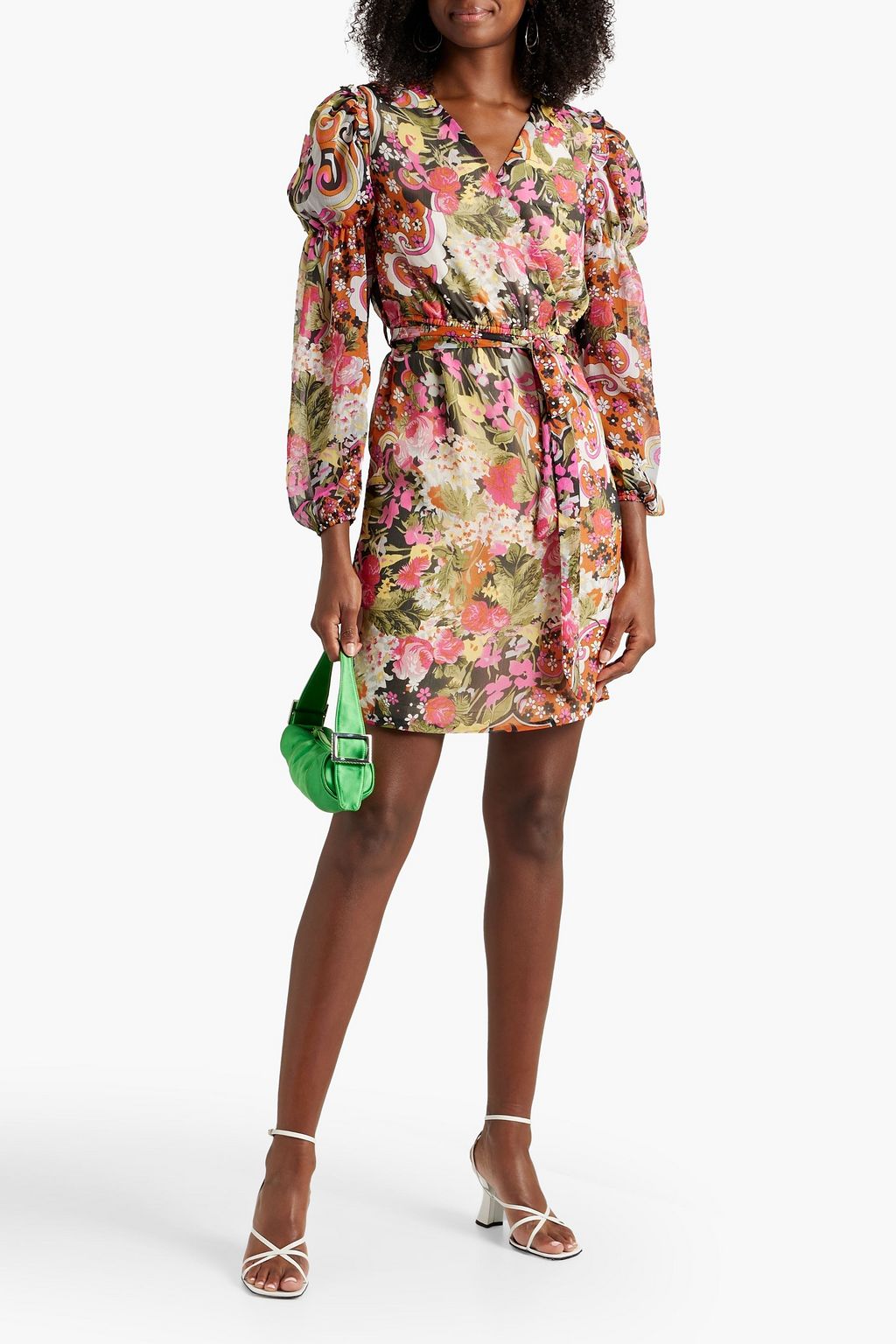 WALTER BAKER Audrey belted printed crepon mini dress | THE OUTNET