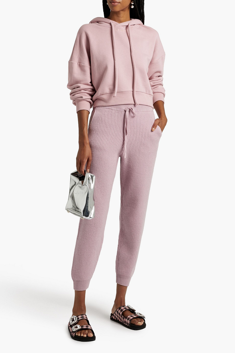 Rag & Bone Pierce Ribbed Cashmere Track Pants In Baby Pink