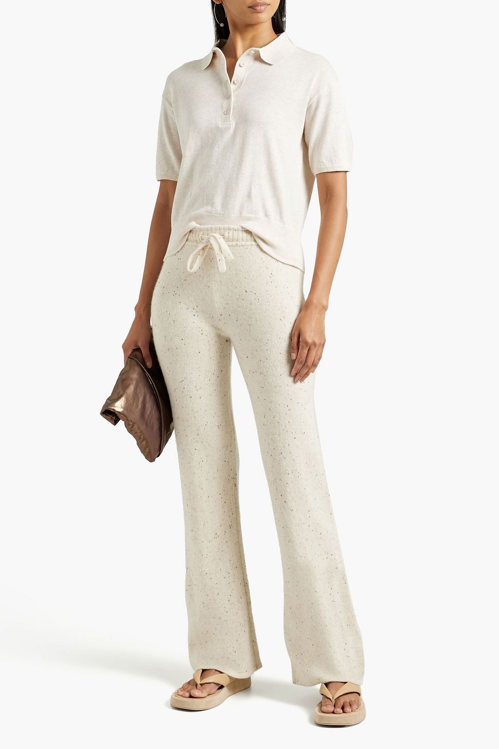 MONROW Mélange knitted polo shirt