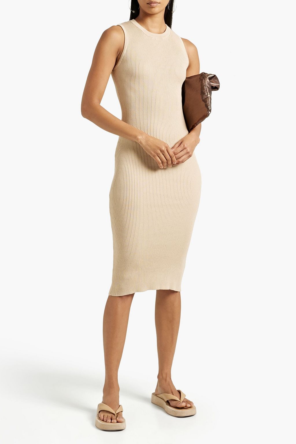 MONROW Ribbed-knit midi dress