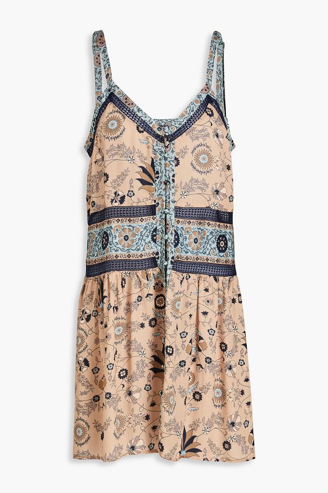 Rosetta Toya gathered floral-print crepe mini dress