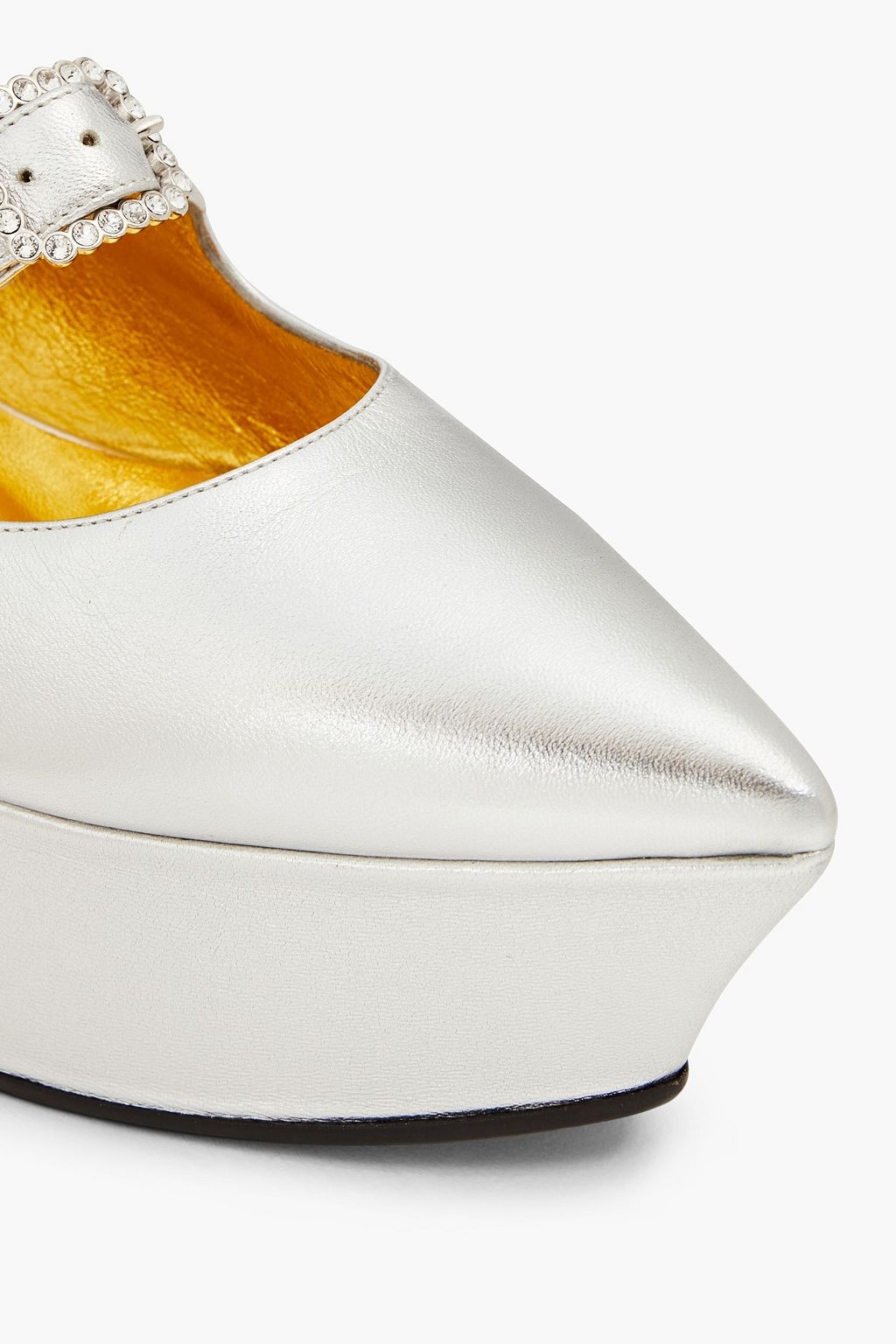 GUCCI Crystalembellished metallic leather Mary Jane wedge pumps Sale