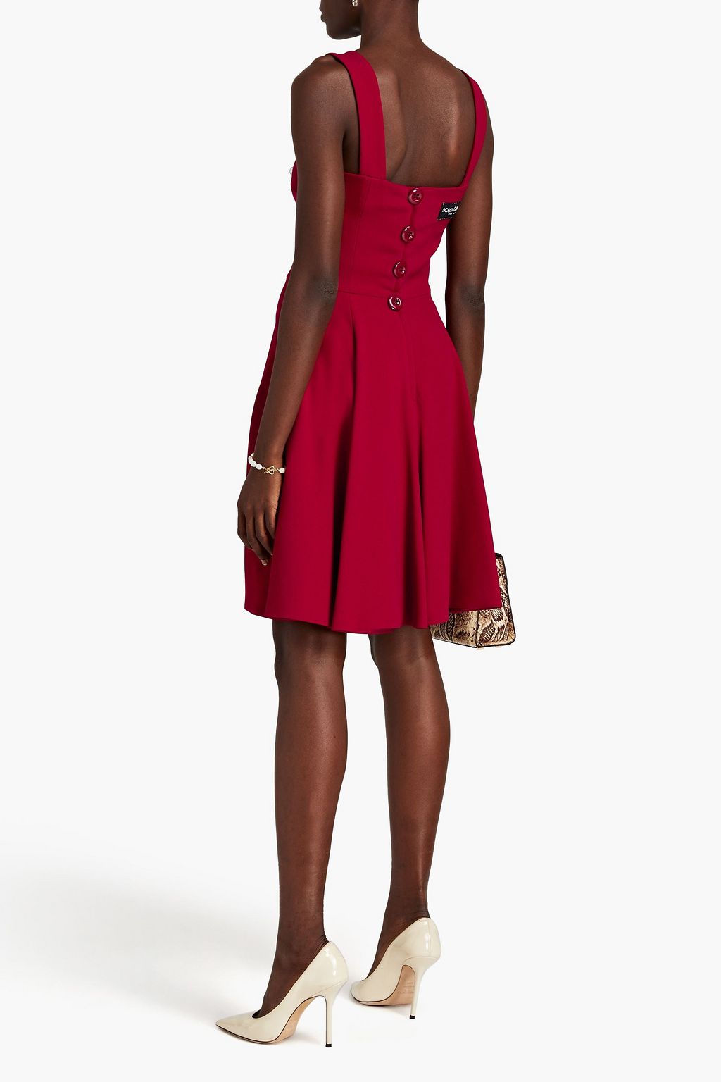 DOLCE&GABBANA Logo-appliquéd button-embellished crepe dress