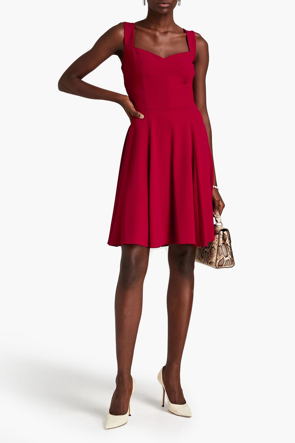 DOLCE&GABBANA Logo-appliquéd button-embellished crepe dress