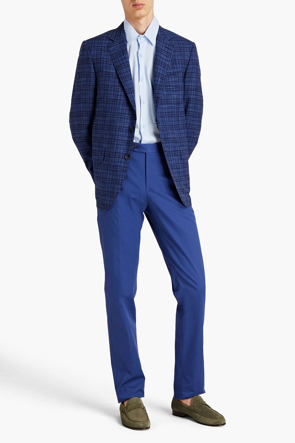 CANALI Checked wool and silk-blend blazer