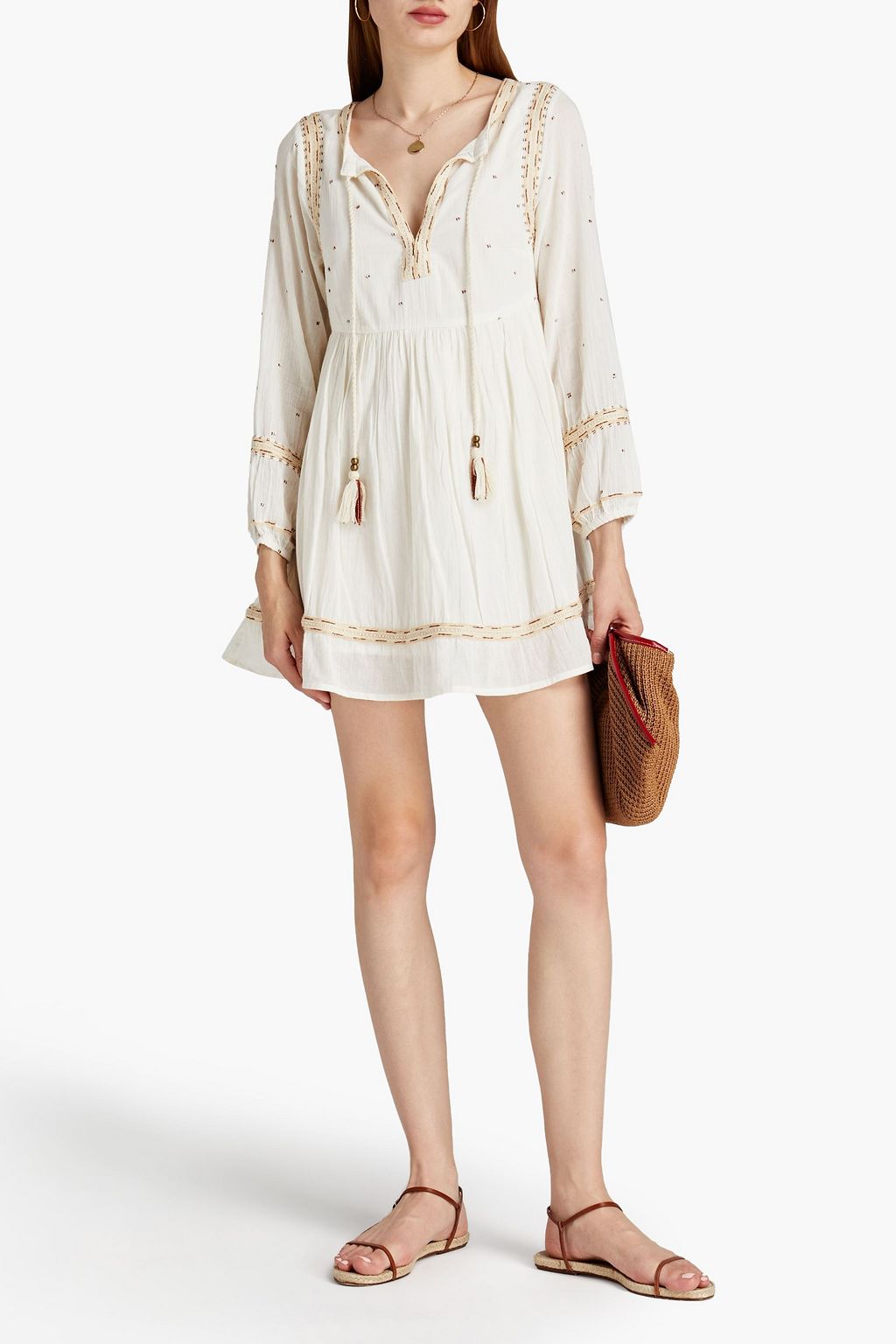 TIGERLILY Gathered embroidered cottongauze mini dress THE