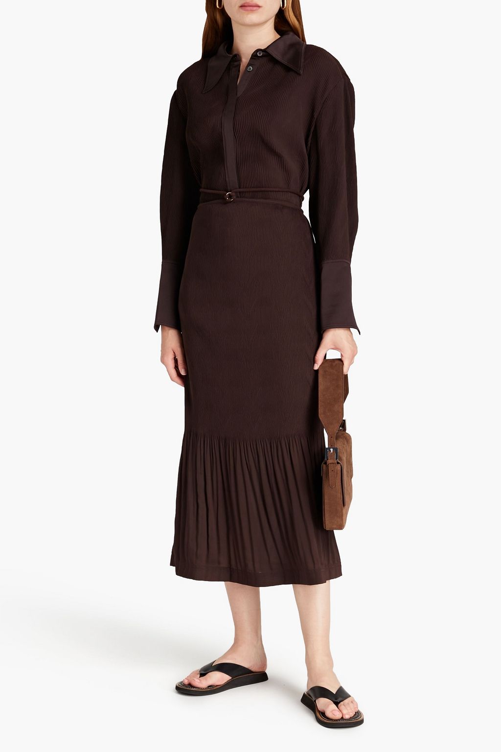 SIMKHAI Satin-trimmed plissé-crepe shirt