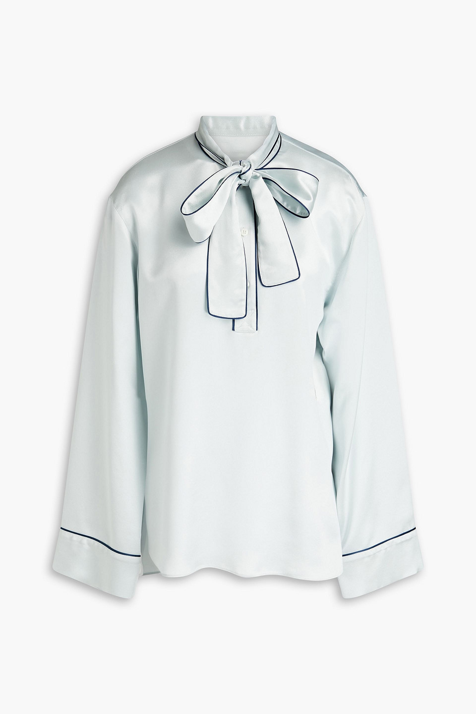 Dolce & Gabbana Pussy-bow Embroidered Satin-crepe Blouse In Blue