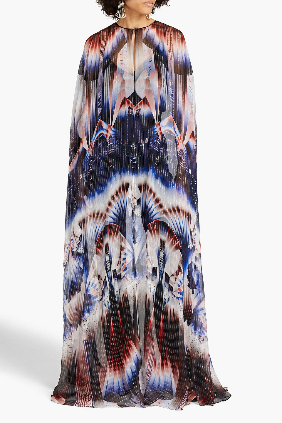 Zuhair Murad Printed Metallic Fil Coupé Silk-crepon Cape In Multi
