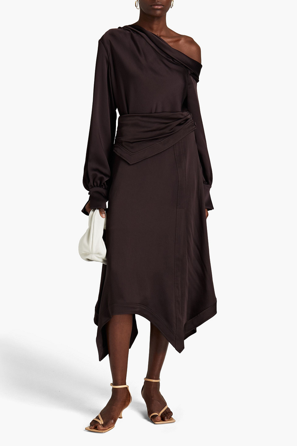 Jonathan Simkhai Draped Charmeuse Midi Skirt In Burgundy