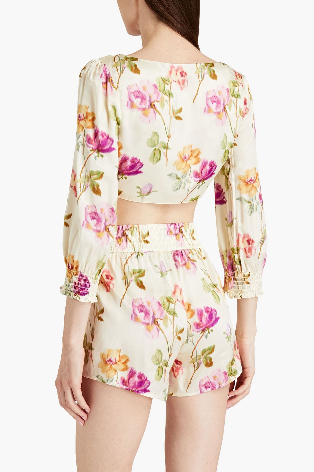 MORGAN LANE Gretchen Lindsay tie-front floral-print satin pajama set