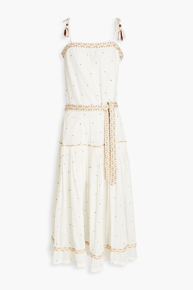 Sedona Neko pleated embroidered cotton midi dress