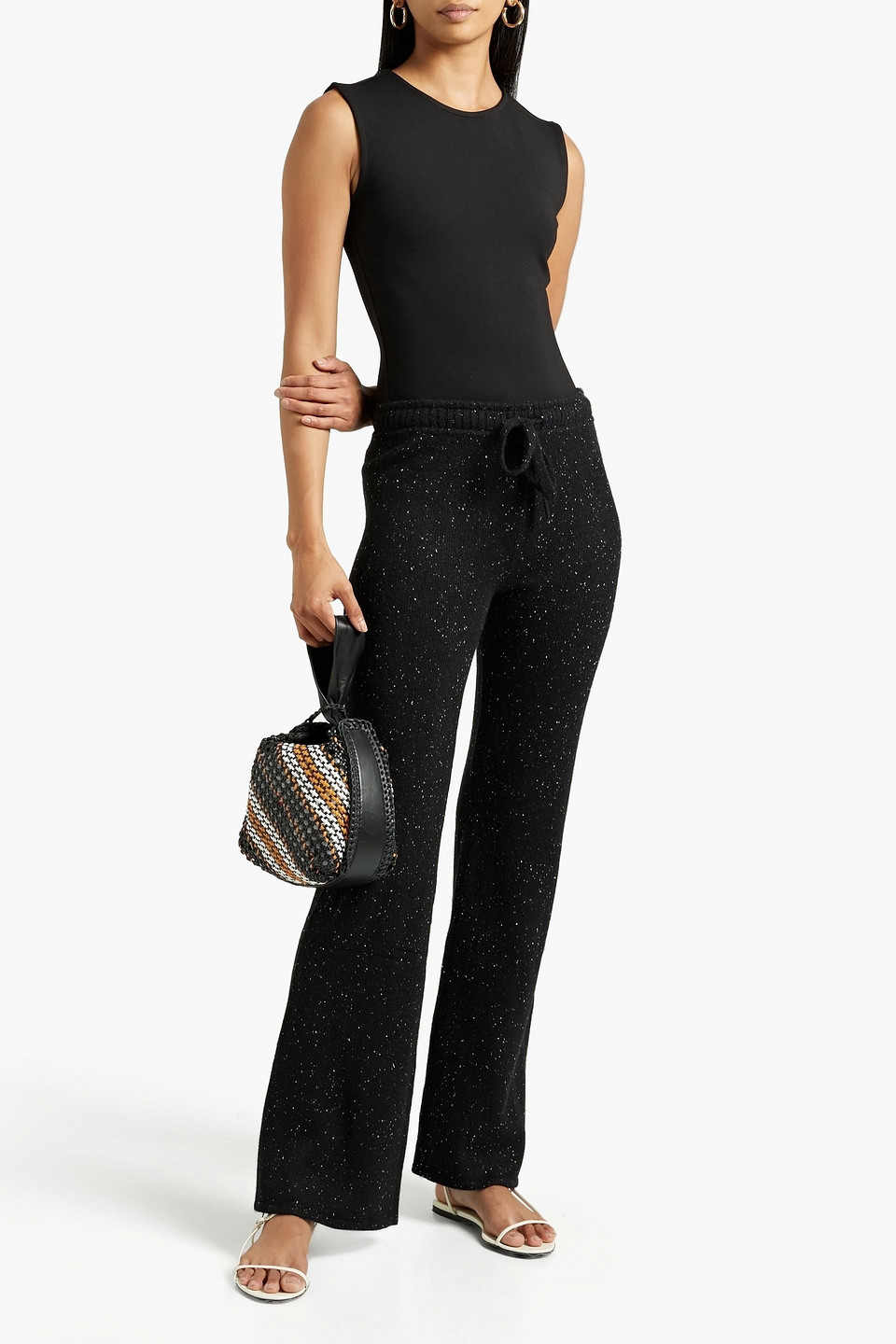 Monrow Neps Donegal Cashmere-blend Track Pants In Black