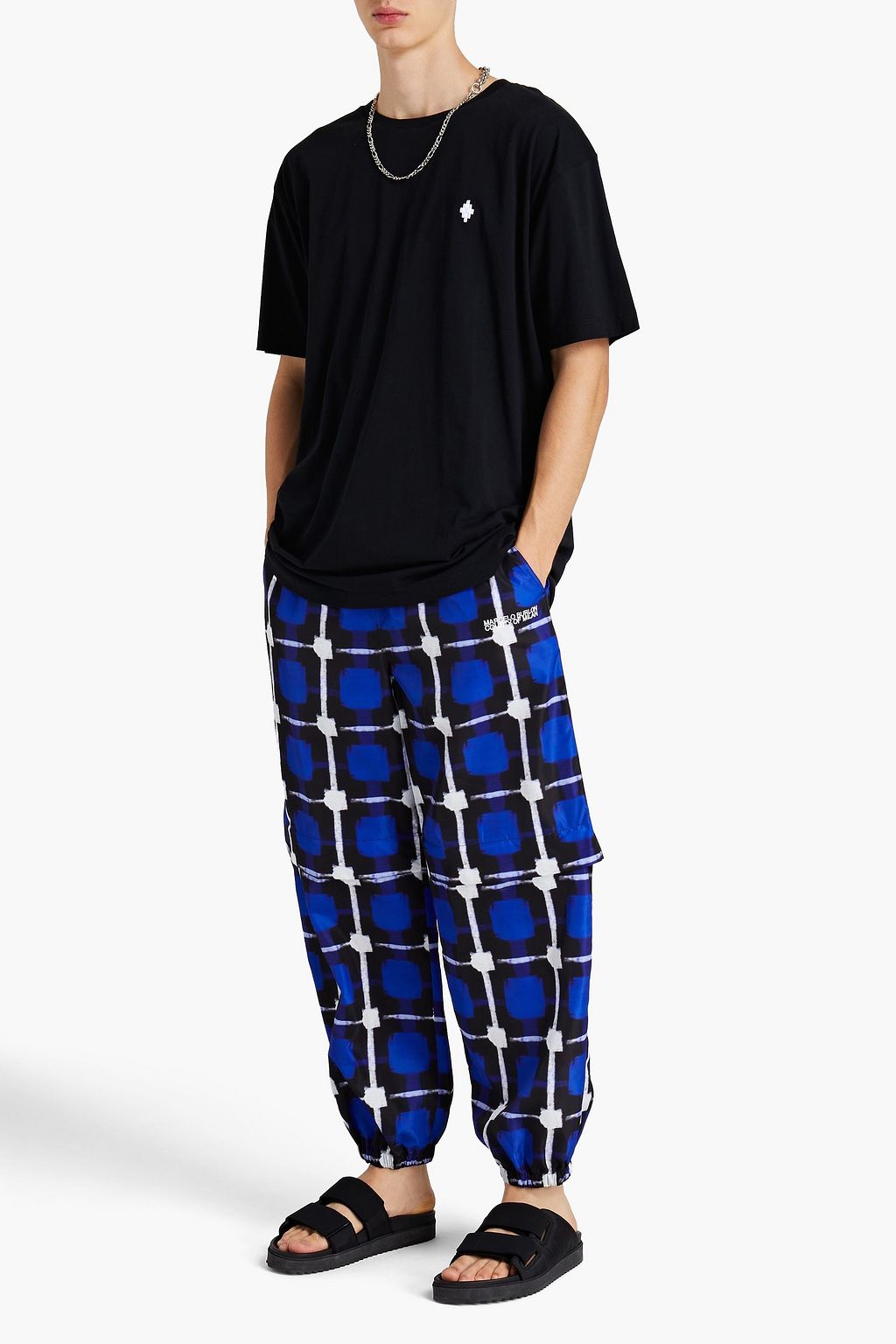MARCELO BURLON Logo-embroidered checked shell track pants