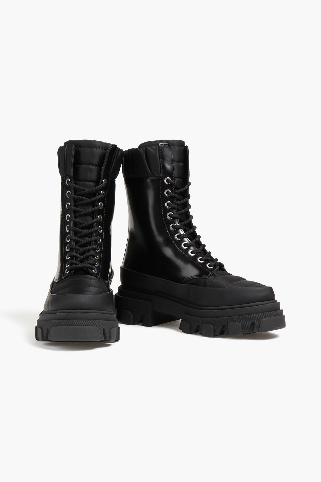 ganni quilted shell and leather platform boots