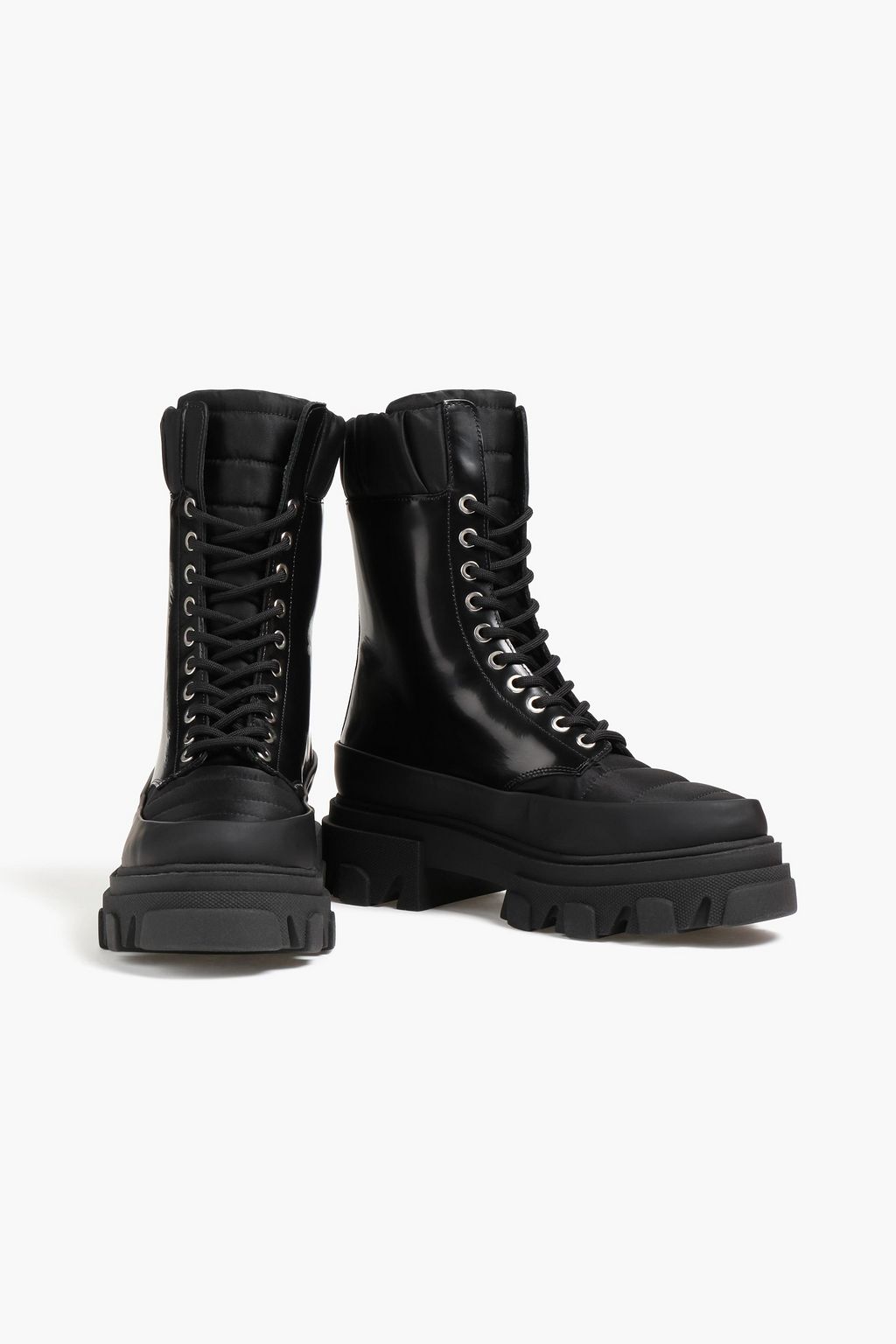 GANNI Quilted shell and leather combat boots | THE OUTNET