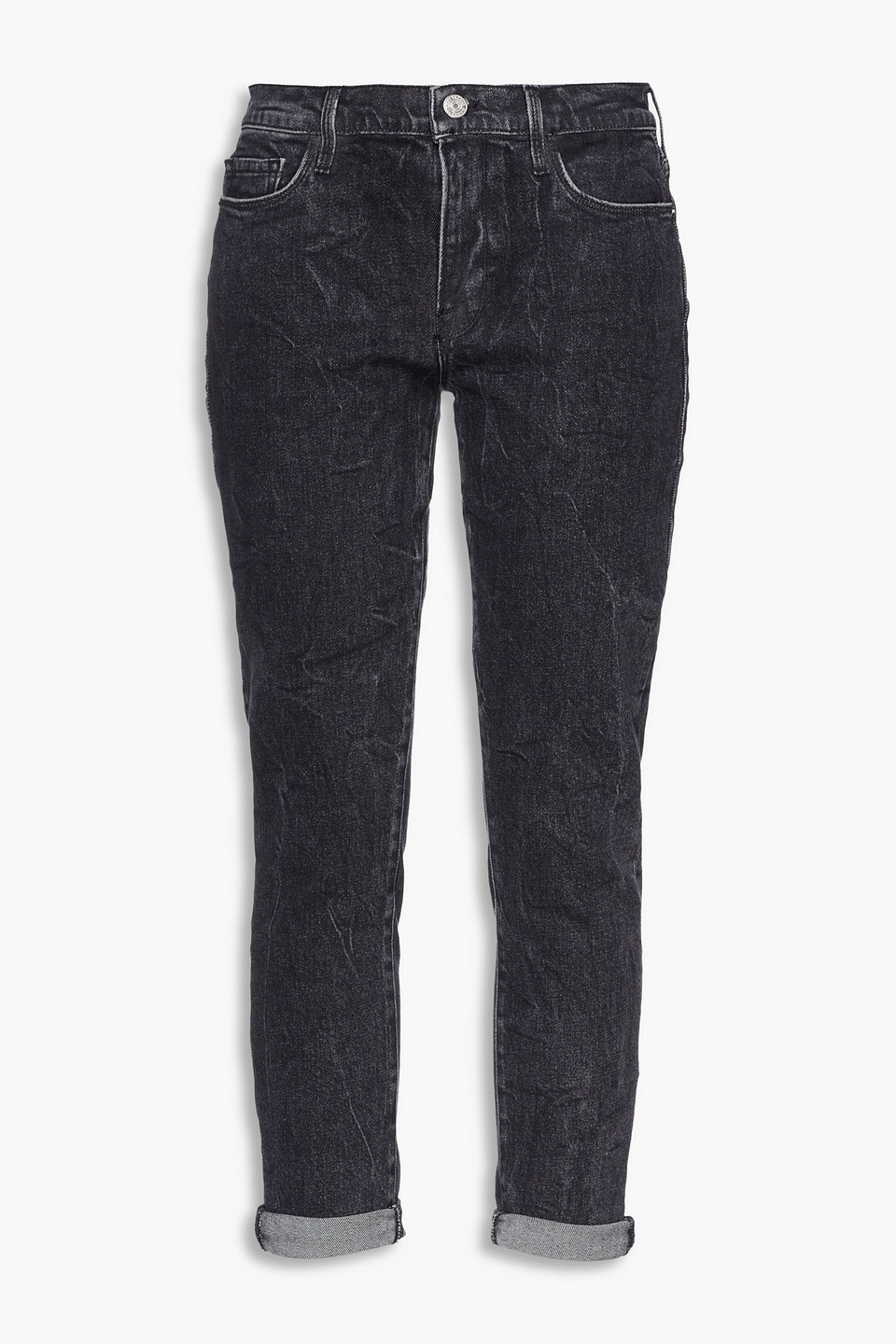 frame - le garcon cropped mid-rise tapered jeans - gray - 25