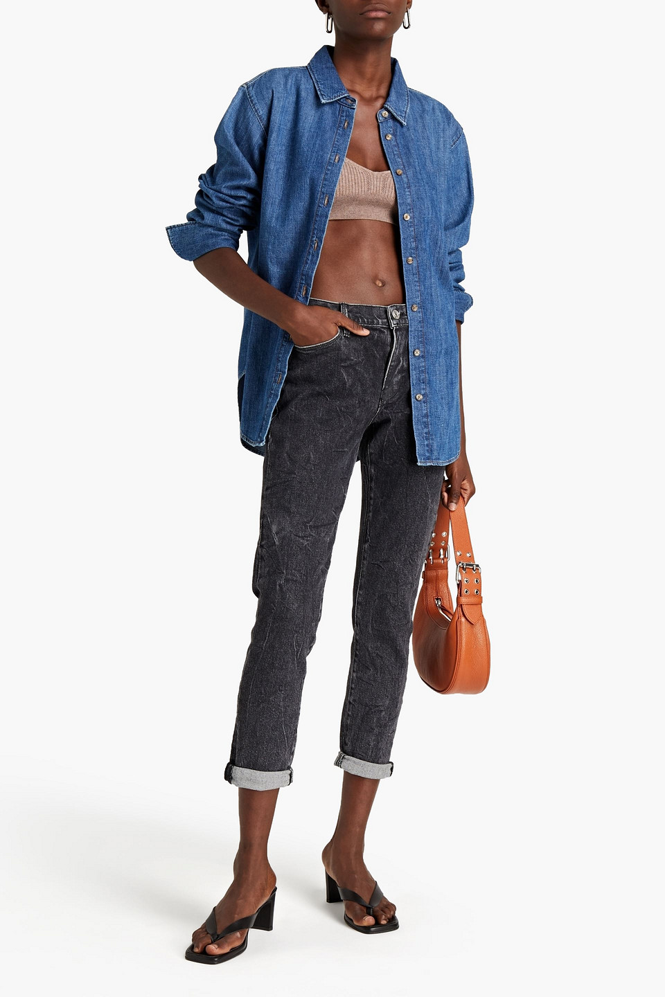 Frame Le Garcon Cropped Mid-rise Tapered Jeans In Dark Gray