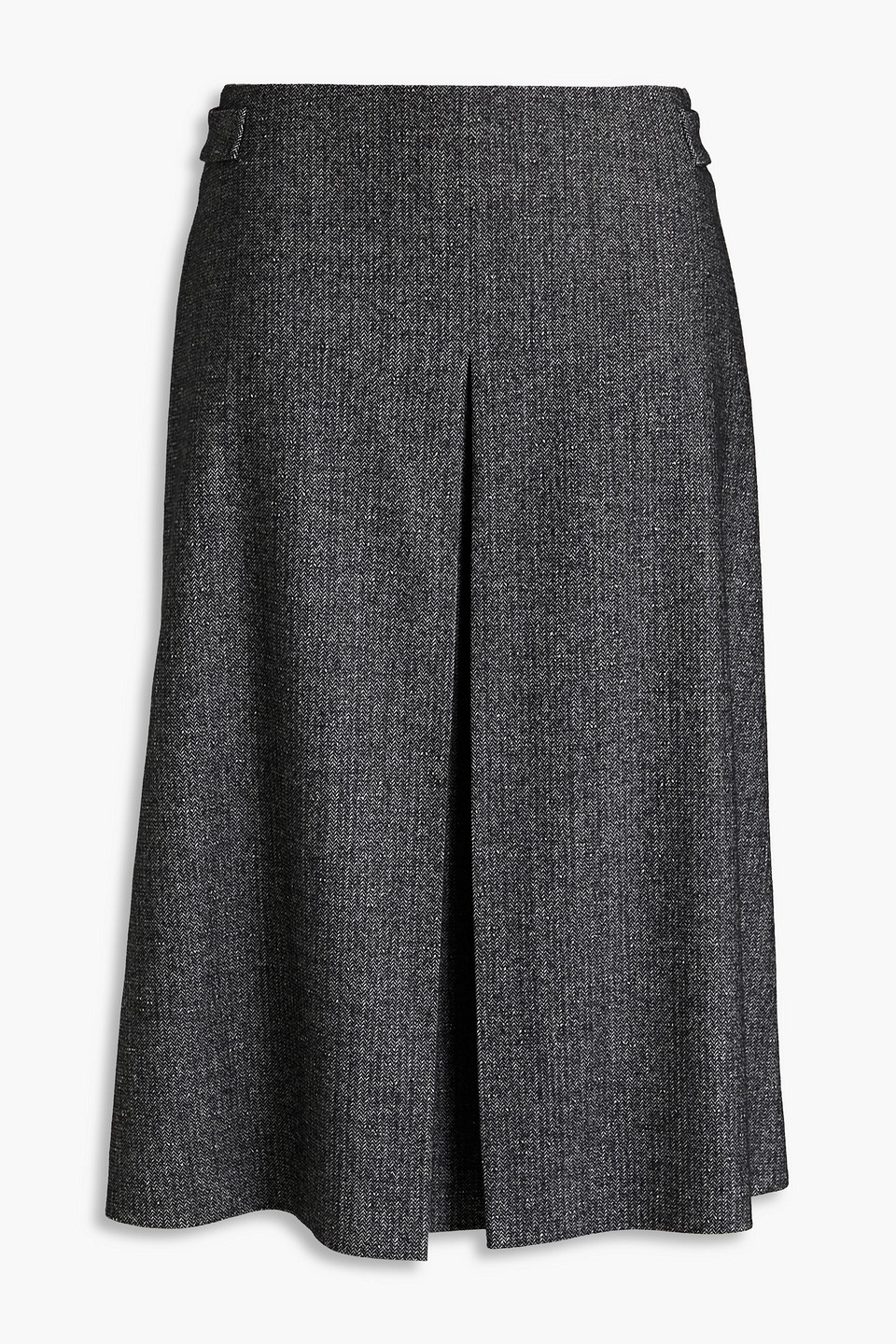 Piazza Sempione Pleated Herringbone Wool-blend Flannel Skirt In Black