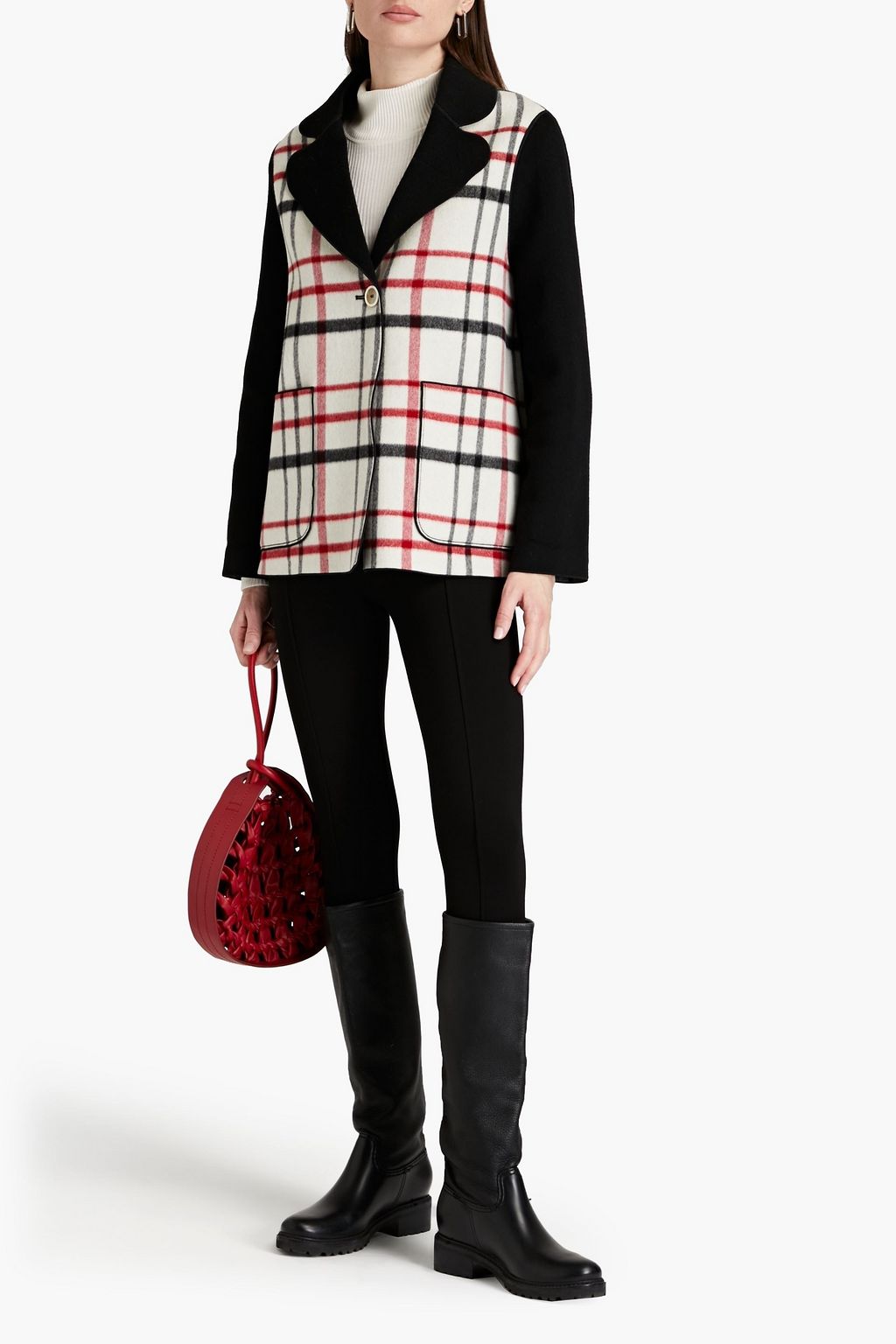 PIAZZA SEMPIONE Checked-paneled brushed wool and alpaca-blend jacket