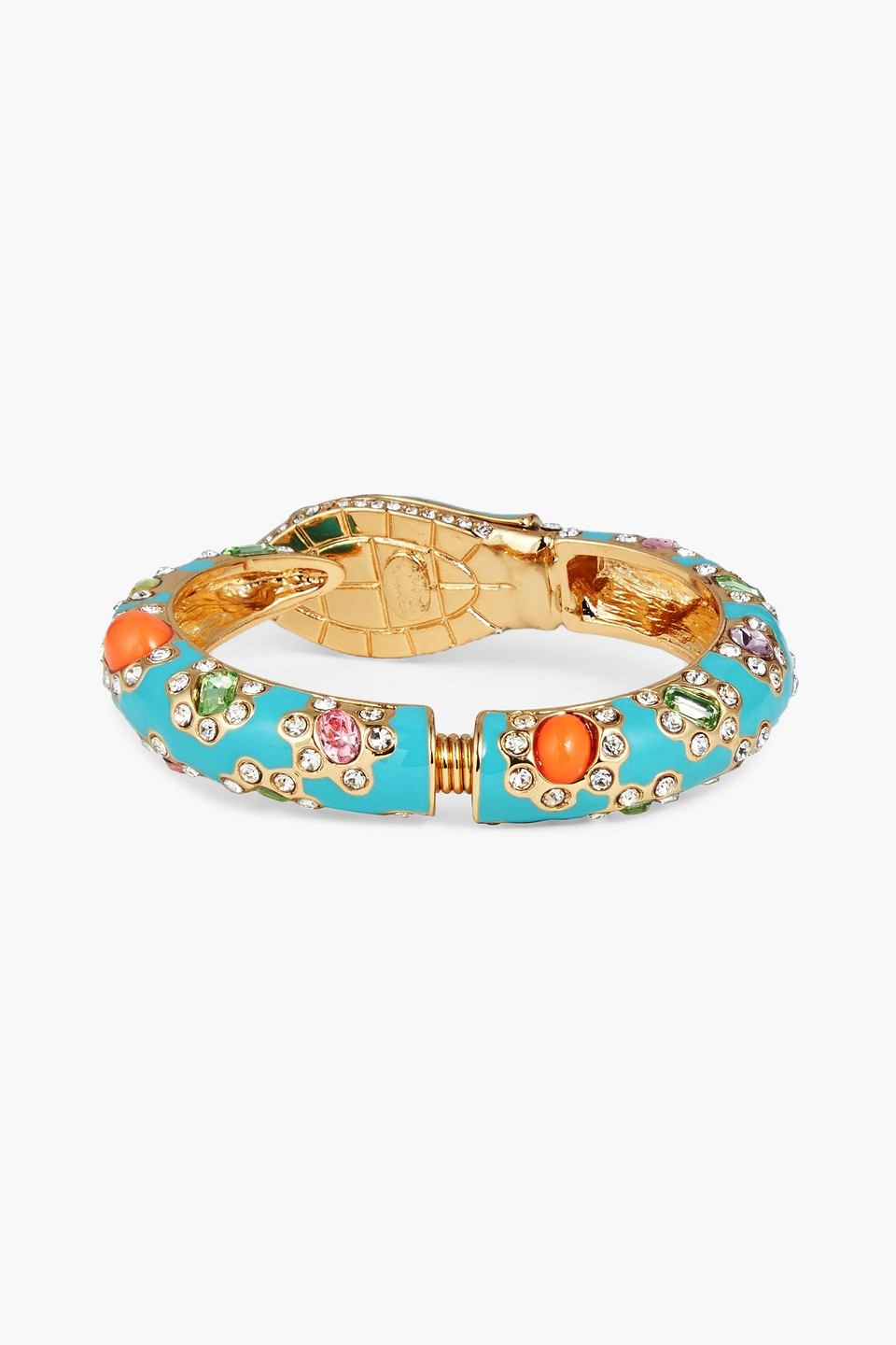 Kenneth Jay Lane Gold-tone Crystal, Stone And Enamel Bangle In Turquoise