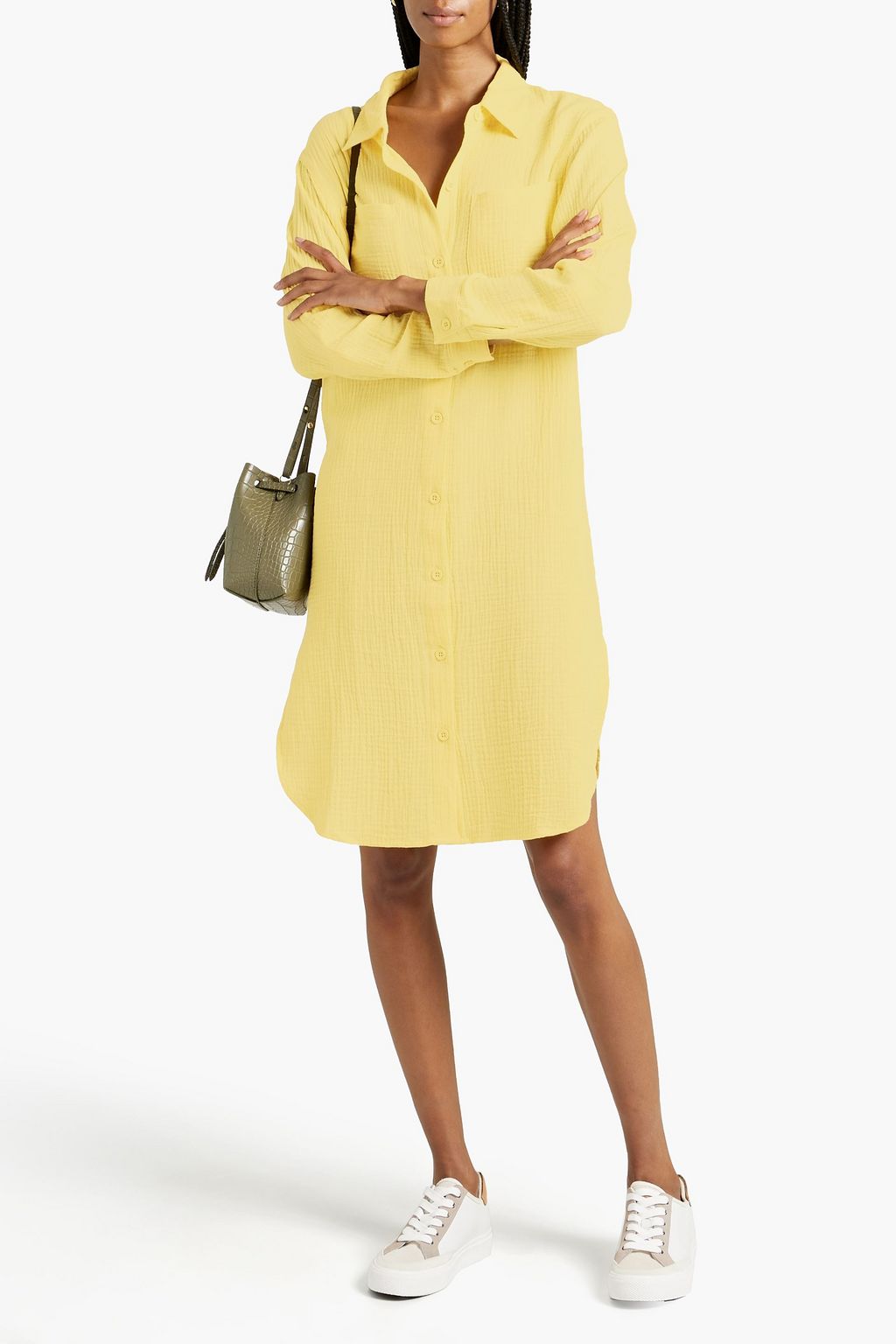MONROW Crinkled cottongauze shirt dress THE