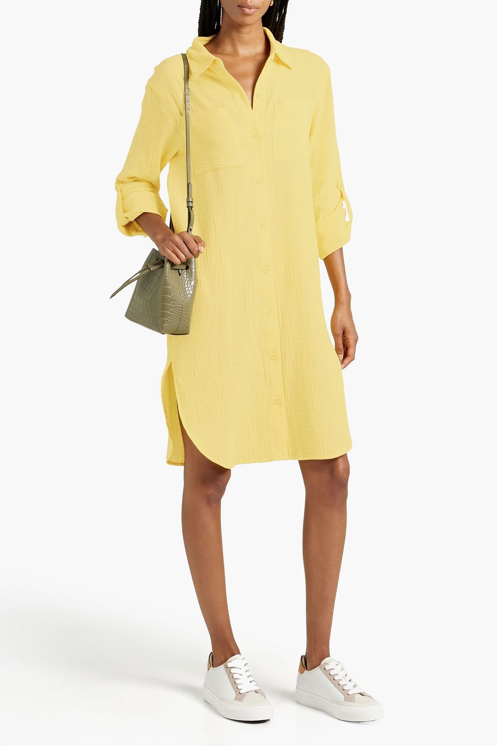 MONROW Crinkled cottongauze shirt dress THE